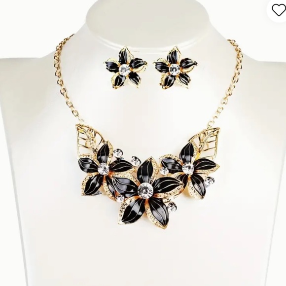 Necklace and Earrings - Coordinating Set - Dark Style-Golden Accents-Crystals - Picture 5 of 5